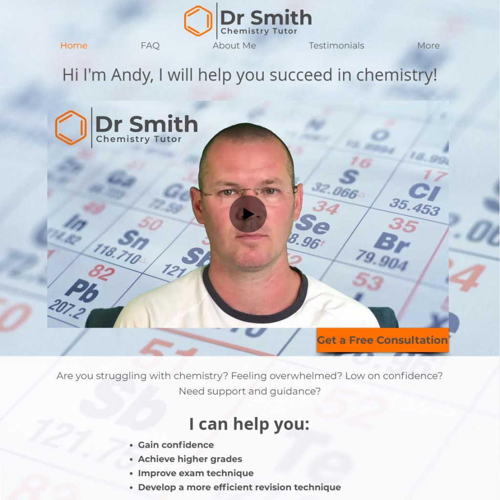 Chemistry tutor Dr Andy Smith offers tutoring up to Degree level on his website